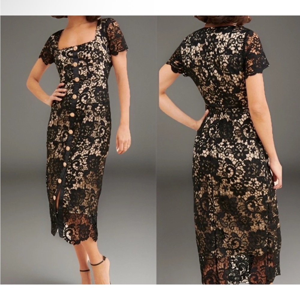 Rachel Parcell Black and Cream Lace Midi Dress